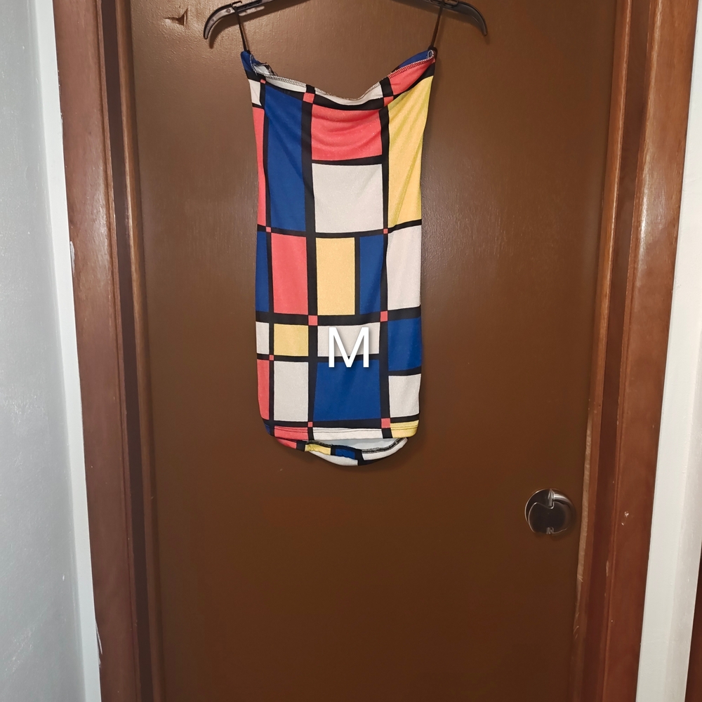 Colorful Geometric Strapless Dress